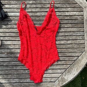 Vibrant Red Lace Chemise